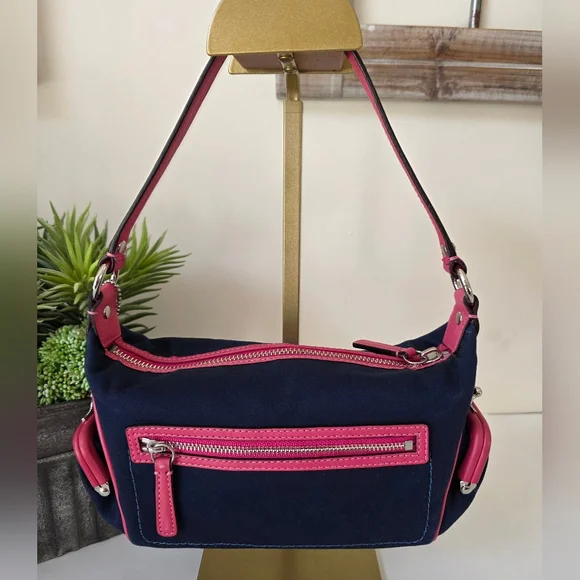 Coach Bonnie Cashin Inspired Mini Canvas Shoulder Bag Pink/Navy Y2K - Picture 8 of 14